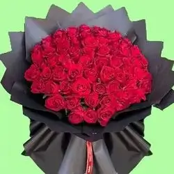 Big Red Roses With Black Wrapping Bouquet
