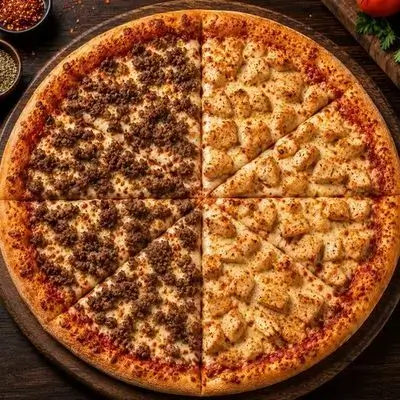 Half Beef, Half Chicken Pizza