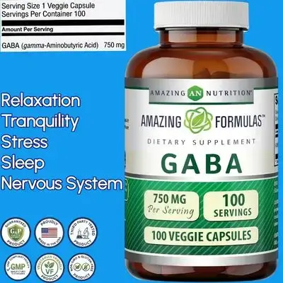 GABA Supplement, Gaba, 750 Mg per Capsule, 100 Capsules Gaba