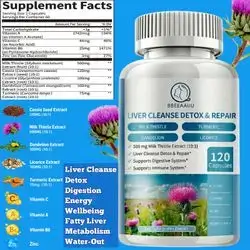 Milk Thistle, Liver Health Formula, Dandelion Root, Turmeric, Zinc, vitamin B6 & C & A, 10:1 Extract, for Liver Detox Cleanse, Digestive & Immune System, 120 Caps Milk Thistle 