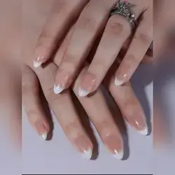 24Pcs/Set Short Almond-Shaped French Manicure Press-On Nails Set