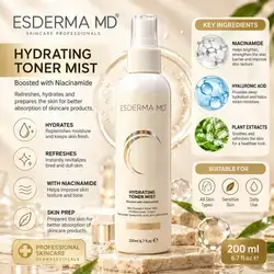 ESDERMA MD Hydrating Toner Mist – Niacinamide, Hyaluronic Acid & Plant Extracts – 200 mL