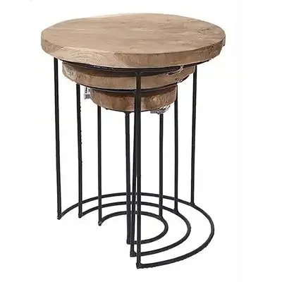 Side Table Teak Set Of 3 Pieces