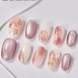 10Pcs Short Oval Pink Sunset Nail Tips