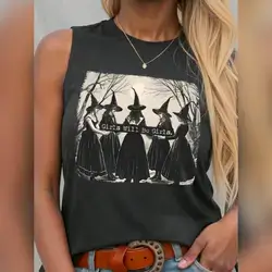 Calvaya Plus Size Women Halloween Witch Print Tank Top