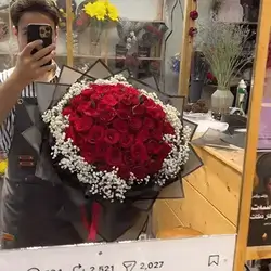 Large Red Rose Bouquet with White Filler Flowers