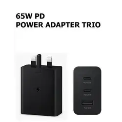 SAMSUNG 65W PD Power Adapter Trio USB-C x 2 Poerts USB-A Port EP-TA800 Black