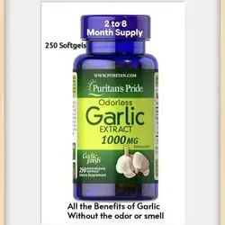 Puritan's Pride Premium Odorless Garlic Fresh 10 mg(1000mg Equivalent) 250 Softgels