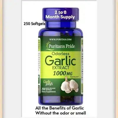 Puritan's Pride Premium Odorless Garlic Fresh 10 mg(1000mg Equivalent) 250 Softgels