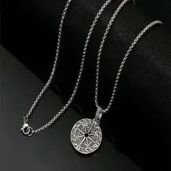 1pc New Vintage Stainless Steel Compass Pendant Necklace