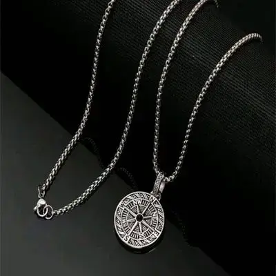 1pc نوێ ڤینتاژ پۆڵا ستانلێس کۆمپاس گۆرەوی هەڵواسراو