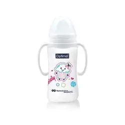 Wide Neck Feeding Bottle 300ml (+6) with Handle - White