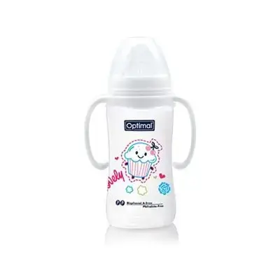 Wide Neck Feeding Bottle 300ml (+6) with Handle - White