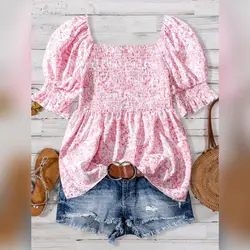 Linhara Plus Size Women's Casual Floral Print Summer Shirt