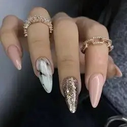 24 Pcs Marble Almond Press on Nails Designs