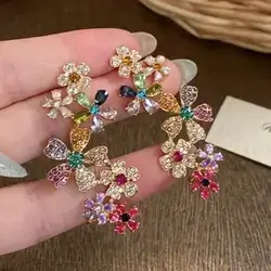 Elegant & Luxurious Colorful Cubic Zirconia Flower Earrings