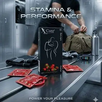 X-Core Condoms (Dotted Delay - Strawberry Flavor) 10 Pieces (with disposal bag & tissue)