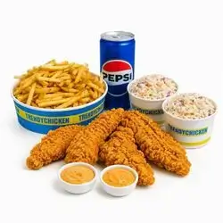 5 pieces strips + large fries + 2 Pepsi + 2 coleslaw + 2 sauces