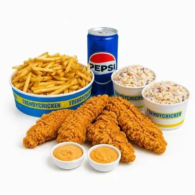 5 pieces strips + large fries + 2 Pepsi + 2 coleslaw + 2 sauces