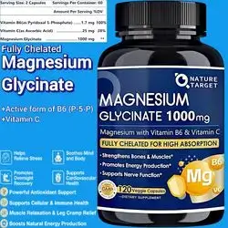 Magnesium Glycinate, Fully Chelated Magnesium, 1000mg, Magnesium Supplements with Vitamins C & B6, for Muscle, Nerves, Heart, Energy & Immune Health, 100% Chelated Magnesium, Max Absorption, Magnesium Glycinate, 120 Caps magnesium