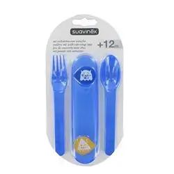 Suavinex cutlery set with carrying case blue
