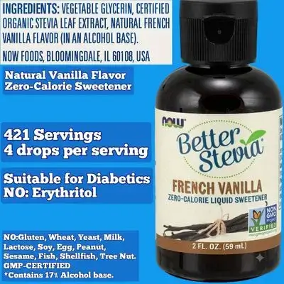 NOW Foods Better Stevia, Organic Stevia Sweetener, Organic Zero-Calorie Liquid Sweetener, Stevia, Stevia drops, Keto Friendly, Suitable for Diabetics, No Erythritol, Natural Vanilla Flavor, 2-Ounce 59ml stevia