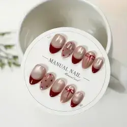 10pcs hand painted red short false nails almond shaped