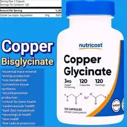 Nutricost, Copper Bisglycinate, copper, essential trace mineral, melanin production, gray hair, tan, iron balance, bones, skin health, copper Glycinate, 120 Caps copper