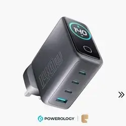 Powerology VoltFlow GaN Wall Charger 140W Ultra-Fast PD Charging & Multi-Port Output
