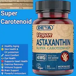 Astaxanthin, 4mg, Vegan, Super Anti-Oxidant Protection for Skin, Eyes, Joints & Inflammation from Non-GMO Haematococcus Pluvialis Microalgae, 30 Capsules Astaxanthin