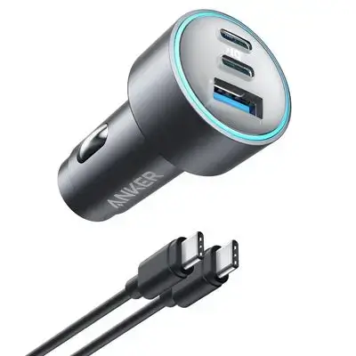 Anker 535 Car Charger 67W (2C1A) with 3ft USB-C to USB-C Cable – Gray
