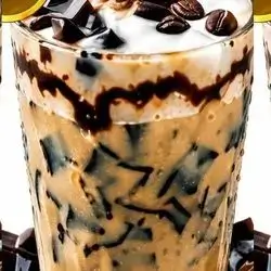 Iced Cappuccino with Grass Jelly