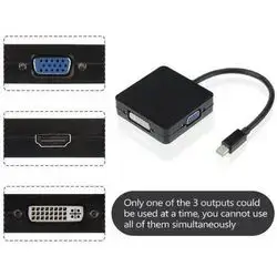 3 to 1 Mini DisplayPort Thunderbolt to HDMI/ DVI/ VGA Display Port Adapter Cable for Mac Book Air,