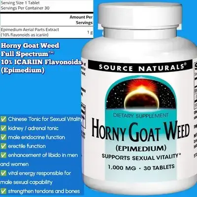 Horny Goat Weed, Epimedium, 10% icariins, ICARIIN FLAVONOIDS, Sexual Vitality, Erectile dysfunction, Libido, boosts testosterone, stamina and performance, 1000mg, 30 tablets Epimedium