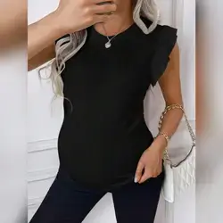 SHEIN Pregnant Women Solid Color Round Neck Casual T-Shirt - XL