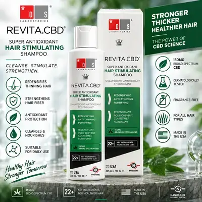 DS Laboratories REVITA.CBD® Super Antioxidant Hair Stimulating Shampoo — 150 mg Broad-Spectrum CBD, 22+ Key Ingredients, 205 ml.