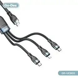 Go-Des Cable 3In1 Pd USB-C To Dual USB-C+Lightning 100W