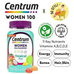 Centrum Women's Multivitamin Gummies Tropical Fruit Flavors Made from Natural Flavors 100 Count 50 Day Supply