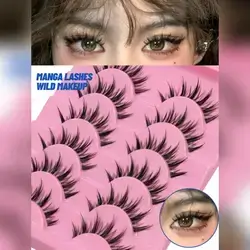 6Pairs GROINNEYA Manga Lashes Clear Band Eyelashes Natural Crossed Wispy Fake Eyelashes