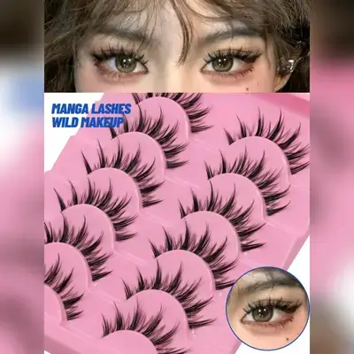 6Pairs GROINNEYA Manga Lashes Clear Band Eyelashes Natural Crossed Wispy Fake Eyelashes