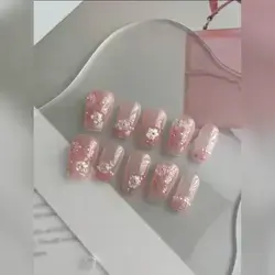 10pcs Short T-Shaped Handmade False Nails With & Ultra Shining Glitter