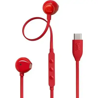 JBL Tune 305C Hi-Res Wired Earbuds, Pure Bass JBL Sound, USB-C Connection with Microphone Red