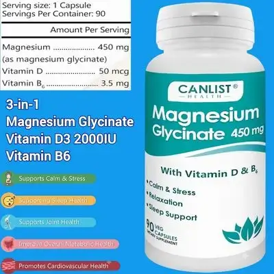 Magnesium Glycinate, 450mg, for Bone & Muscle Health, Supports Deep Sleep, Muscle Relaxation & Stress Relief, High Absorption, Magnesium Glycinate, magnesium, 90 Capsules magnesium