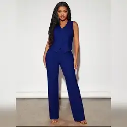 SHEIN SXY Solid Button Front Waistcoat & Pants Set - Small