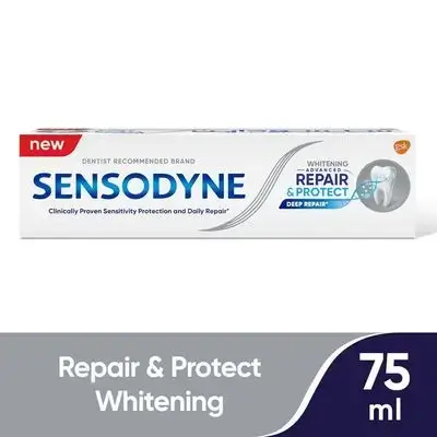 Sensodyne toothpaste 75 ml. Repair & protect whitening.//سنسوداين معجون اسنان ترميم وحماية المطور مع التبيض - 75 مل