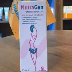 nutragyn feminine wash gel with oak bark & salvia extract , provides comfort & freshness , daily use , maintaining physiological ph 125ml