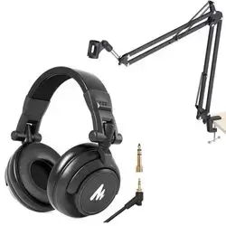 MAONO 50MM Drivers Studio Headphones AU-MH601 Over Ear Stereo Monitor Closed Back Headphones for Music, DJ, Podcast (Black) + Maono AU-B01 Microphone Suspension Boom Scissor Arm Stand (Black)