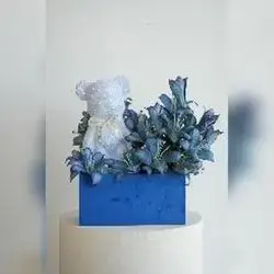 White Crystal Teddy & Blue Flower Gift Box