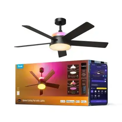 Govee Ceiling Fan with Lights, RGBIC Smart 52'' Low Profile Ceiling Fan with Lights and Remote Black