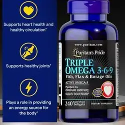Premium Triple Active Omega 3 6 9 Fish Oil, Flax, and Borage Oils, Supplement for Heart, Joint, and Cellular Health, 1000mg per Softgel, 240 Softgels omega3